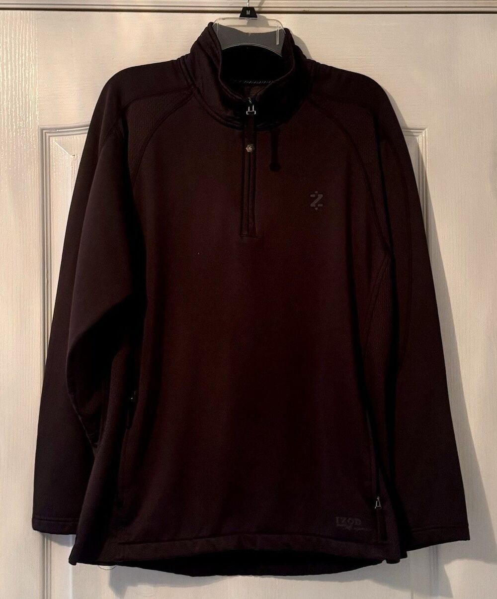 IZOD Men's Black 1/4 Zip Mock Neck Pullover Long Sleeve Top Size L